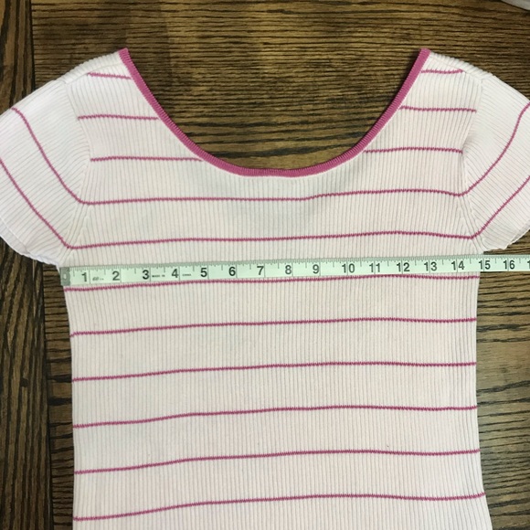 Y2K Tommy Hilfiger Rib Knit Pink Striped Tee Vintage 90s Size Medium - Picture 6 of 9